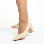 Pantofi dama bej din piele ecologica cu toc Amarilis