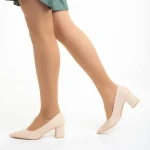 Pantofi dama bej din piele ecologica cu toc Amarilis