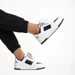 Pantofi sport dama albi cu negru din piele ecologica Inola