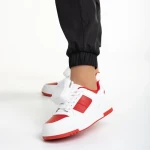 Pantofi sport dama albi cu rosu din piele ecologica Inola
