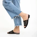 Papuci dama Marco negri din piele naturala Elba