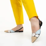 Pantofi dama Marco bej cu albastru din piele naturala Alfonsina