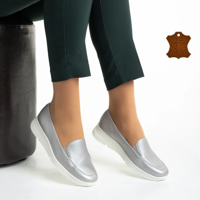 Pantofi dama argintii din piele naturala Tajana