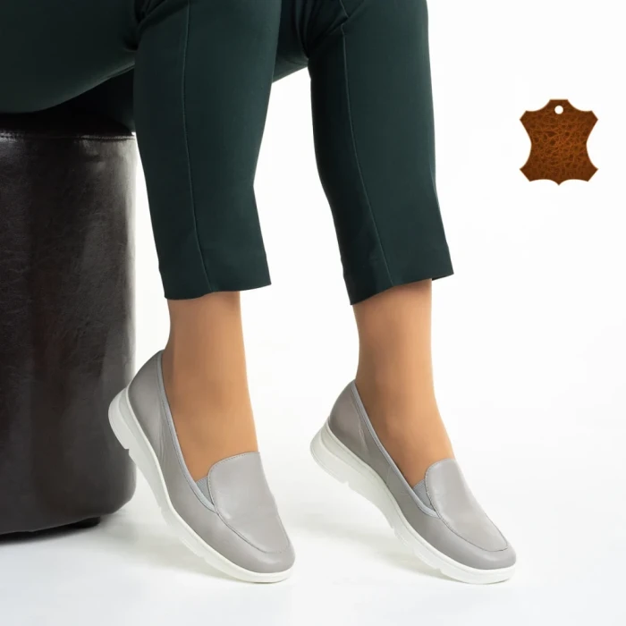 Pantofi dama gri din piele naturala Tajana