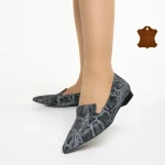 Balerini dama Marco gri cu negru din piele naturala Lally