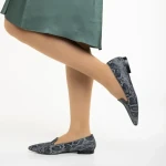 Balerini dama Marco gri cu negru din piele naturala Lally