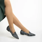 Balerini dama Marco gri cu negru din piele naturala Lally