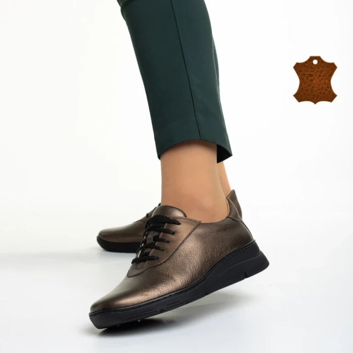 Pantofi casual dama aurii din piele naturala Anahita