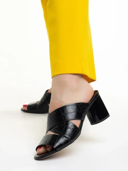 Papuci dama Marco negri din piele naturala Mohana