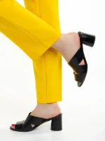 Papuci dama Marco negri din piele naturala Mohana