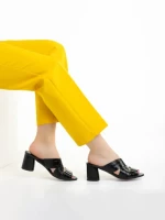 Papuci dama Marco negri din piele naturala Mohana