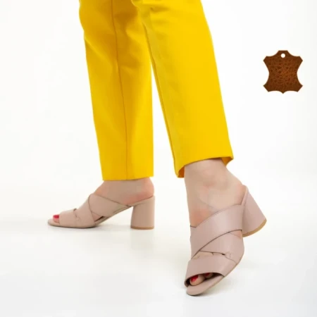 Papuci dama Marco bej din piele naturala Mohana