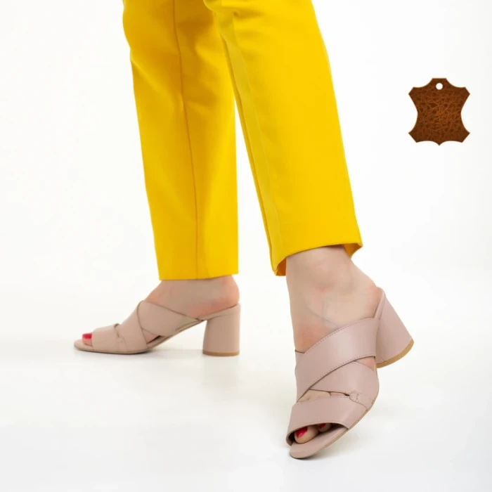 Papuci dama Marco bej din piele naturala Mohana