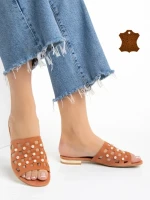 Papuci dama Marco portocalii din piele naturala Elba