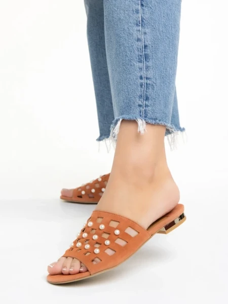 Papuci dama Marco portocalii din piele naturala Elba