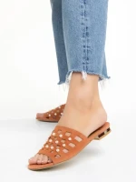 Papuci dama Marco portocalii din piele naturala Elba