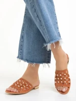 Papuci dama Marco portocalii din piele naturala Elba