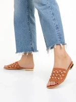 Papuci dama Marco portocalii din piele naturala Elba