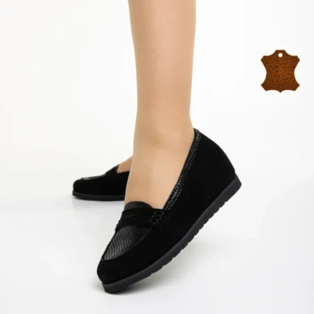 Mocasini dama Marco negri din piele intoarsa Maryana