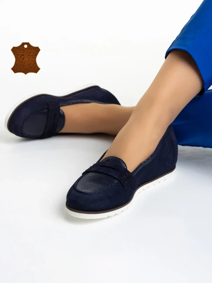 Mocasini dama Marco albastri din piele intoarsa Maryana