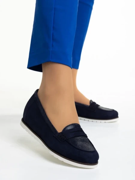 Mocasini dama Marco albastri din piele intoarsa Maryana