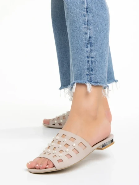 Papuci dama Marco bej din piele naturala Elba