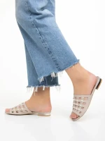 Papuci dama Marco bej din piele naturala Elba