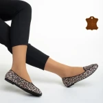 Balerini dama Marco bej leopard din piele intoarsa Teresita