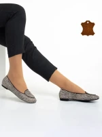 Balerini dama Marco bej cu negru din piele intoarsa Teresita