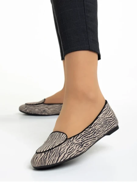 Balerini dama Marco bej cu negru din piele intoarsa Teresita