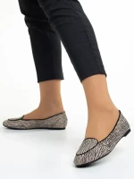 Balerini dama Marco bej cu negru din piele intoarsa Teresita