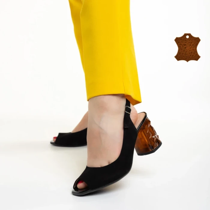 Sandale dama Marco negre din piele intoarsa Araceli