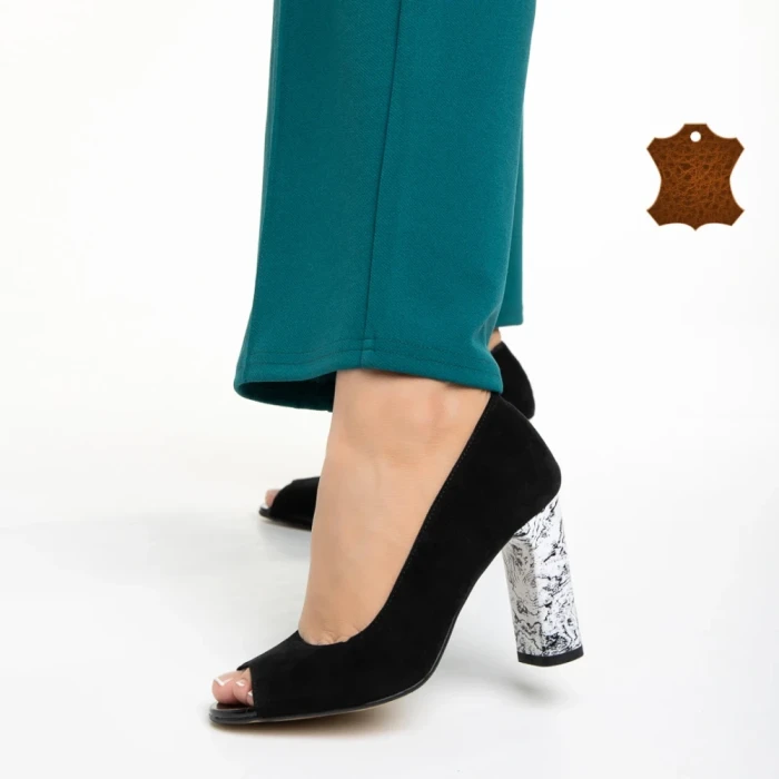 Pantofi dama Marco negri din piele intoarsa Cecelia