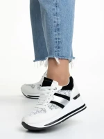 Pantofi sport dama albi cu negru din piele ecoloigca Izebel