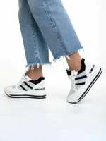 Pantofi sport dama albi cu negru din piele ecoloigca Izebel