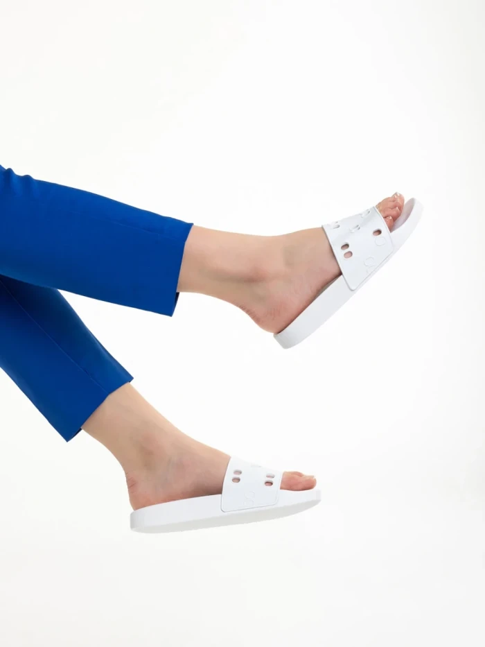 Papuci dama albi din material sintetic Raimonda