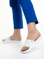 Papuci dama albi din material sintetic Raimonda