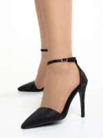 Pantofi dama negre din material textil cu toc Olamide