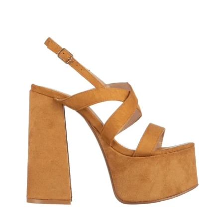 Sandale dama camel din material textil Fabricia