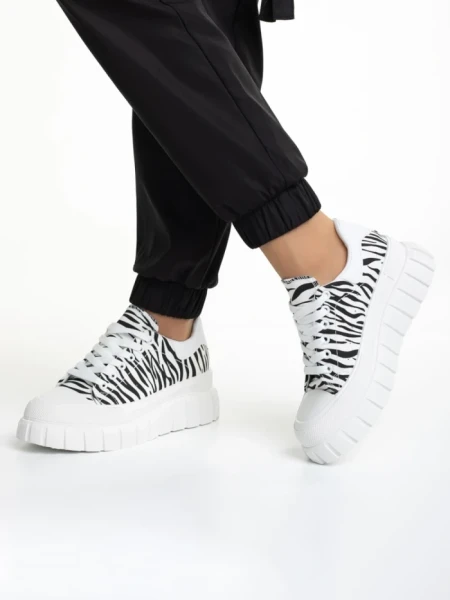 Tenisi dama albi cu negru din material textil Abon