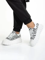 Tenisi dama albi cu negru din material textil Abon