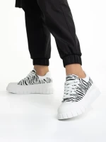 Tenisi dama albi cu negru din material textil Abon