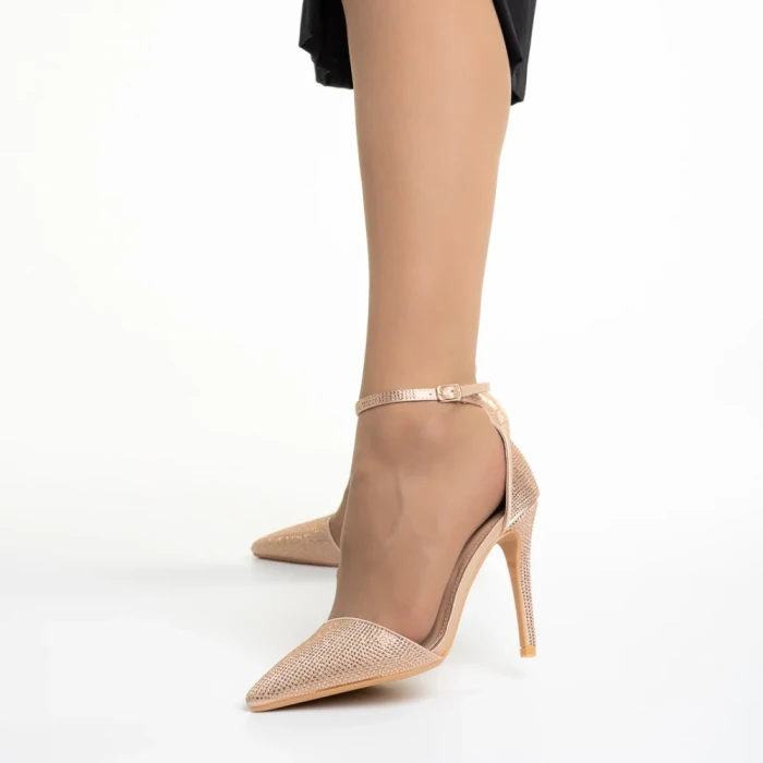 Pantofi dama bej din material textil cu toc Olamide