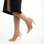 Pantofi dama bej din material textil cu toc Olamide