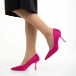 Pantofi dama fucsia din material textil cu toc Inga
