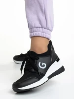 Pantofi sport dama negri din piele ecologica si material textil Alix