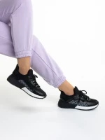 Pantofi sport dama negri din piele ecoloigca si material textil Marga