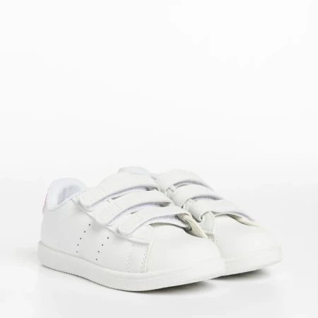 Pantofi sport copii albi cu roz din piele ecologica Faydra