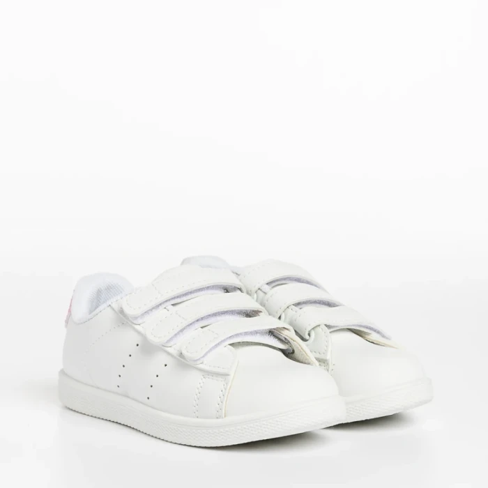 Pantofi sport copii albi cu roz din piele ecologica Faydra