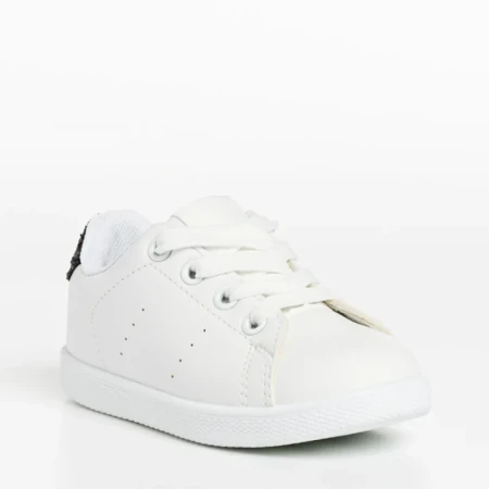 Pantofi sport copii albi cu negru din piele ecologica Omar